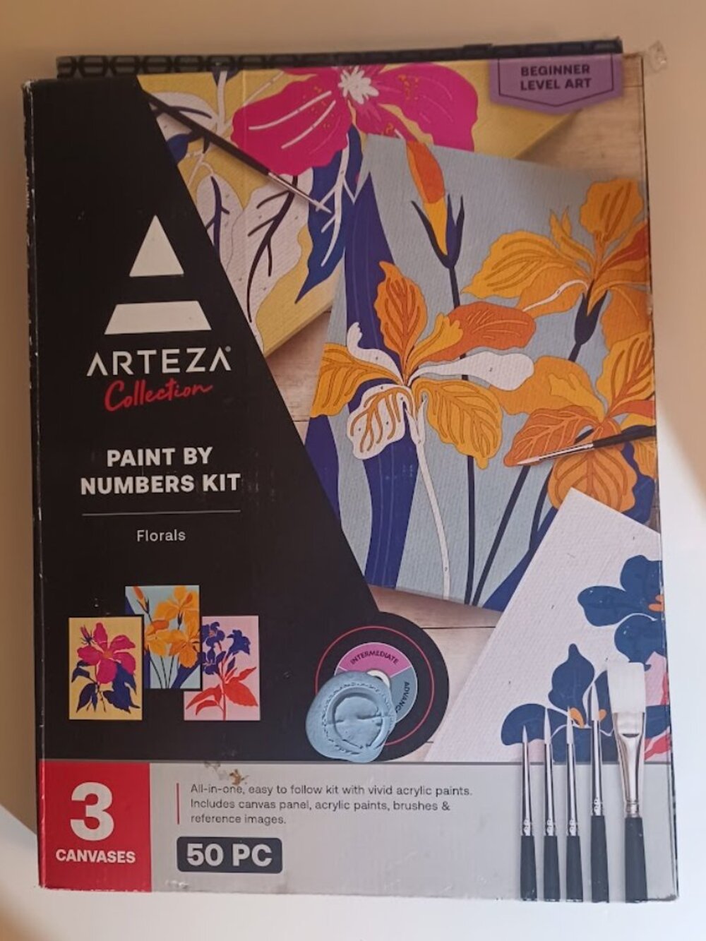 Arteza Collection Floral Paint by Numbers Kit- Adult Beginner Paint Set - 50 pcs